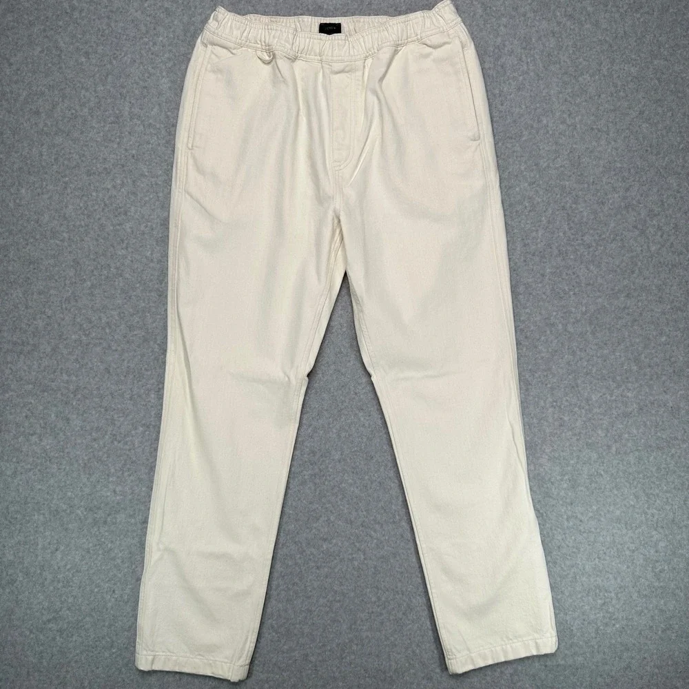 J.Crew Mens Raw Cotton Dock Pants Off-White Elastic Waist BE617 Size M NEW